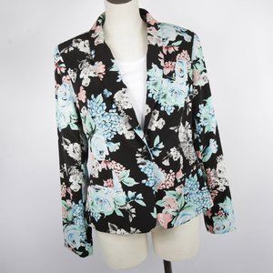 Charter Club Black Blue Floral Lapel Blazer Large